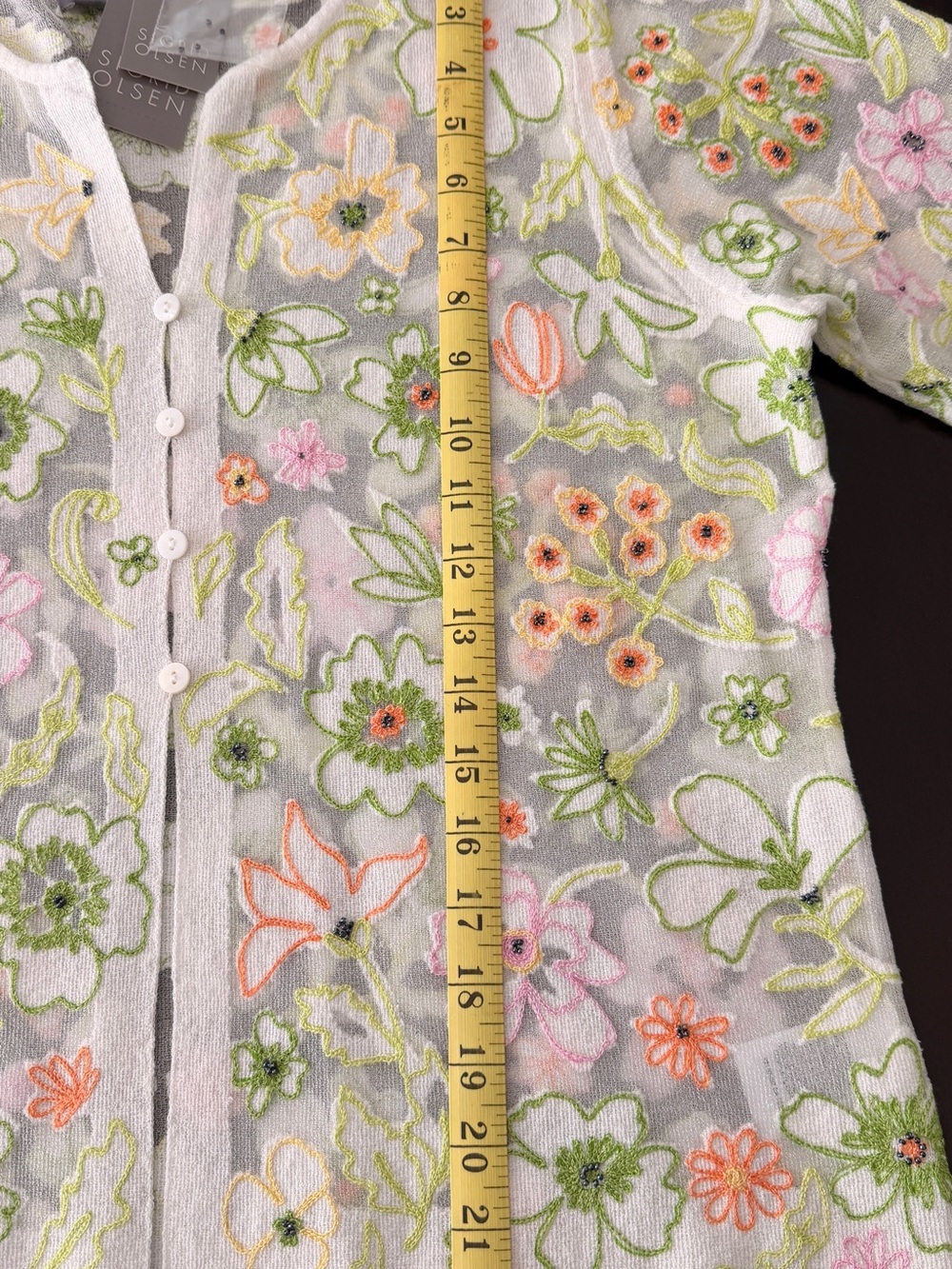 Sigrid Olsen White Floral Embroidered Button-Front Top - Picture 3 of 12